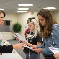 Wendy Burns-Ardolino speaks to a group of students about the Social Innovation Master of Arts program